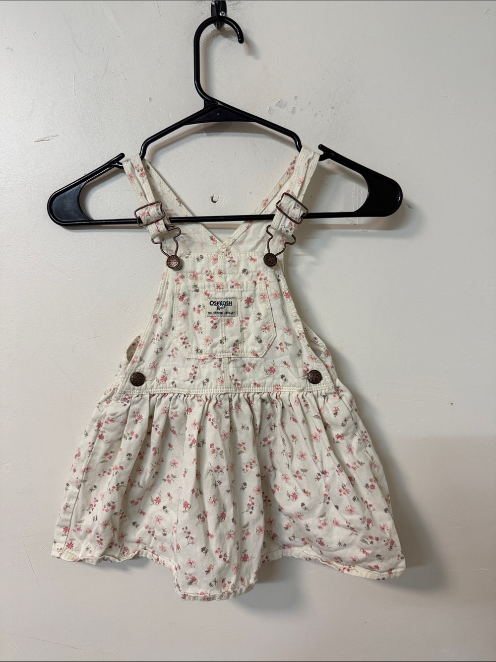 OshKosh B'gosh Cream Overall Dress with Pink Floral Print